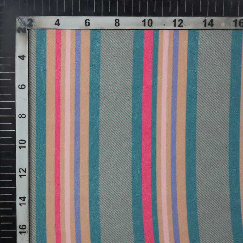 Beige Stripes Pattern Digital Print American Crepe Fabric - Fabcurate