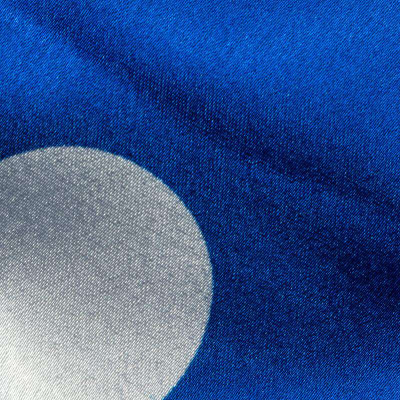Blue And White Polka Dot Digital Print Japan Satin Fabric - Fabcurate