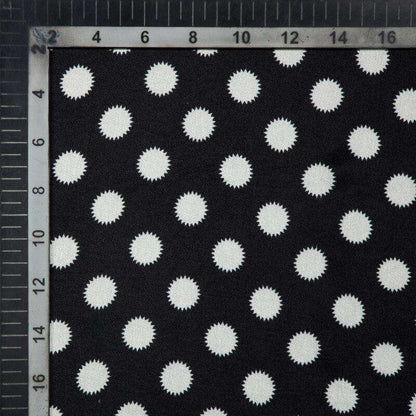 White And Black Polka Dot Digital Print Japan Satin Fabric - Fabcurate