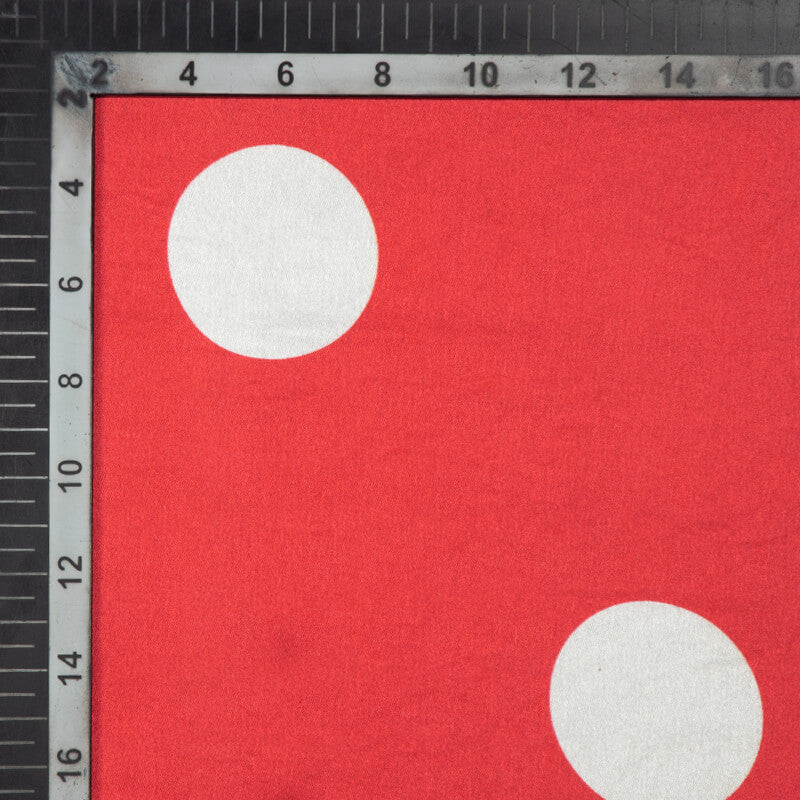 Red And White Polka Dot Digital Print Japan Satin Fabric - Fabcurate
