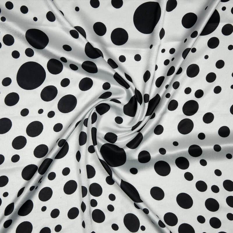 Black And White Polka Dot Digital Print Japan Satin Fabric - Fabcurate