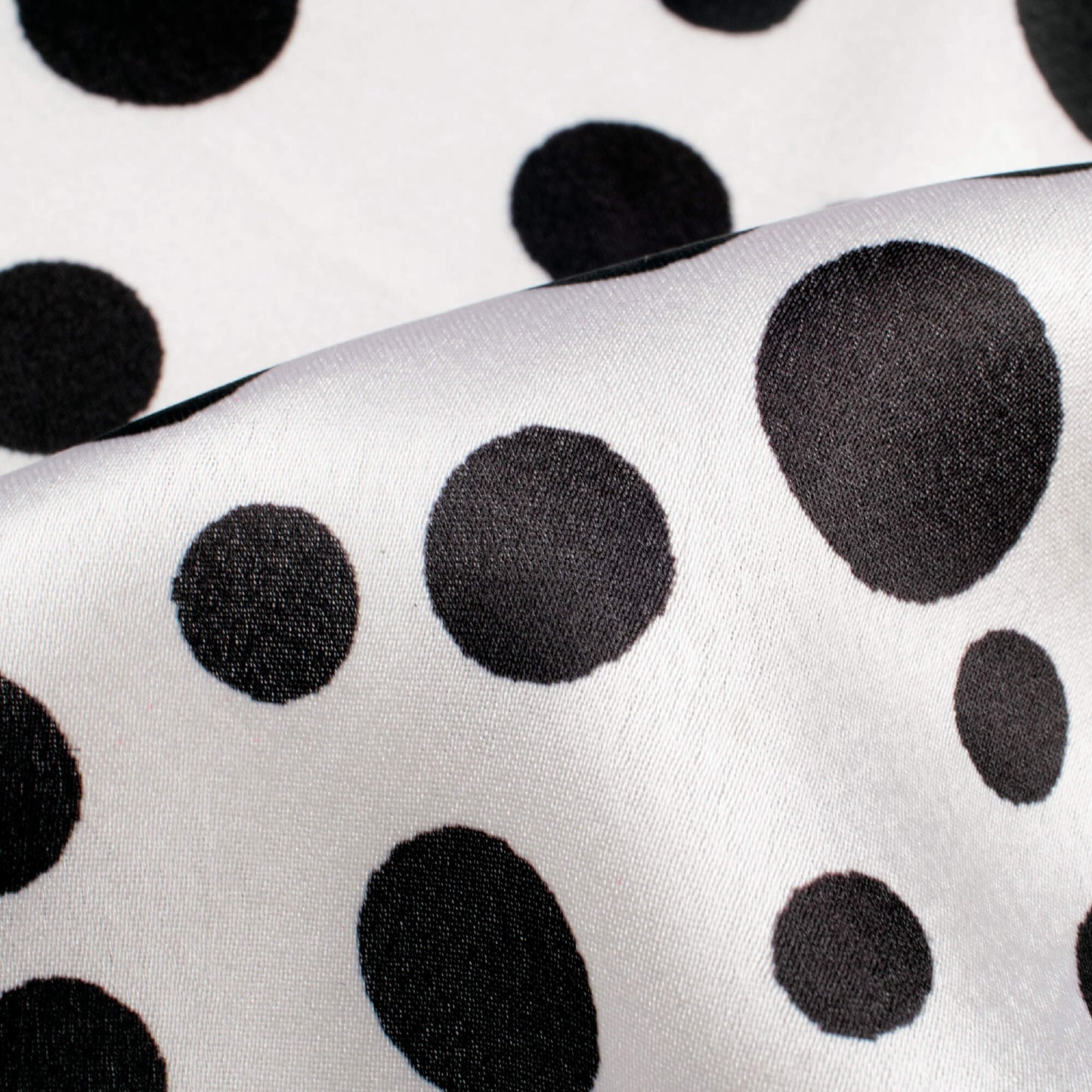 Black And White Polka Dot Digital Print Japan Satin Fabric