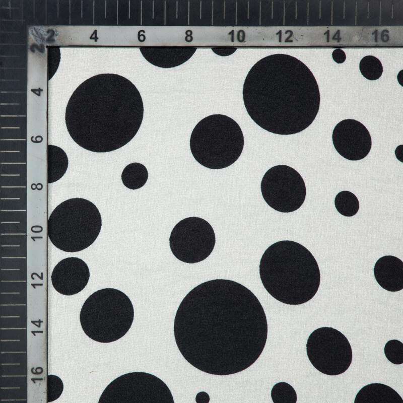 Black And White Polka Dot Digital Print Japan Satin Fabric - Fabcurate