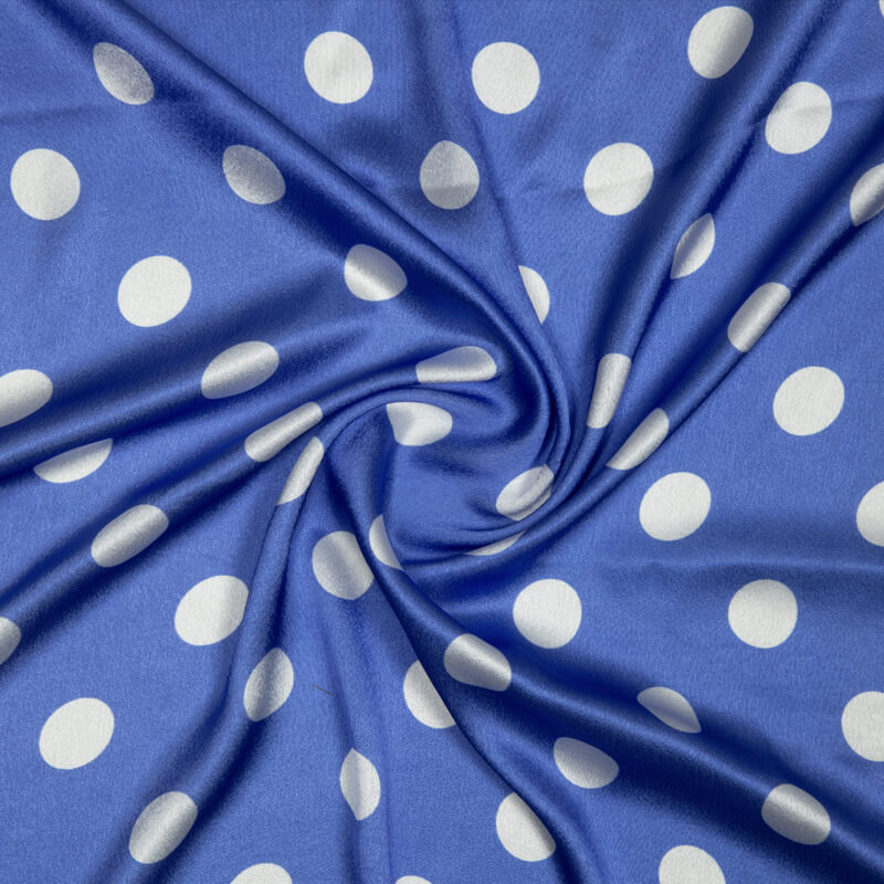 Pastel Blue And White Polka Dots Digital Print Japan Satin Fabric - Fabcurate