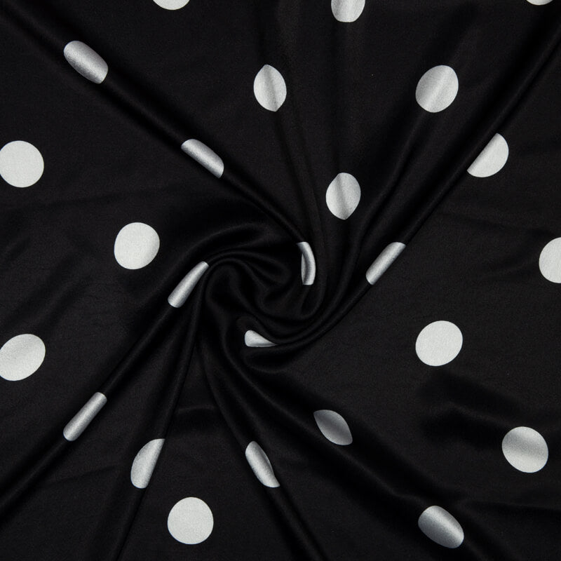 Black And White Polka Dots Digital Print Japan Satin Fabric - Fabcurate