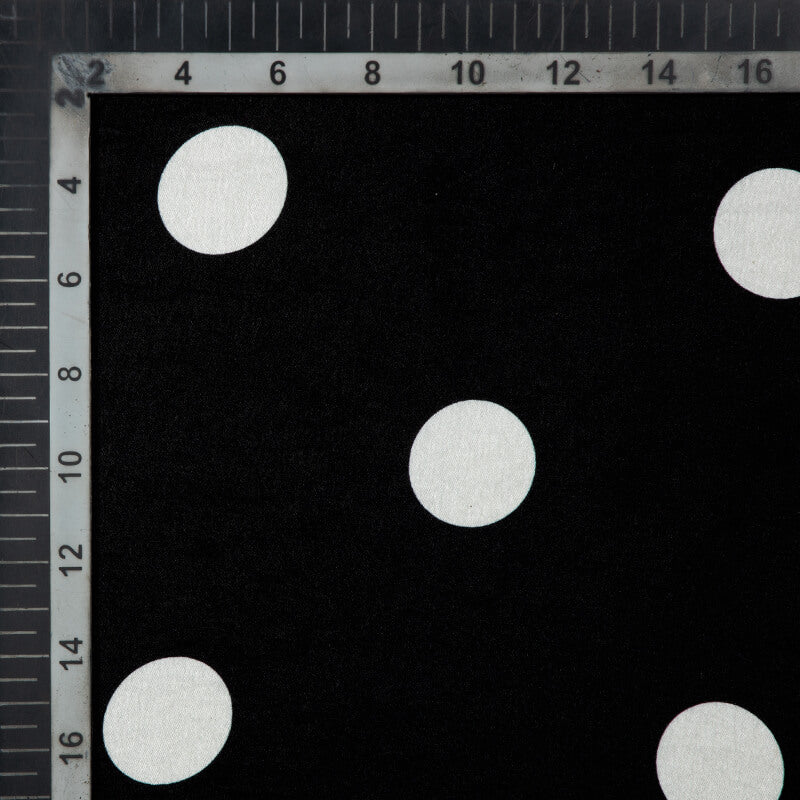 Black And White Polka Dots Digital Print Japan Satin Fabric - Fabcurate