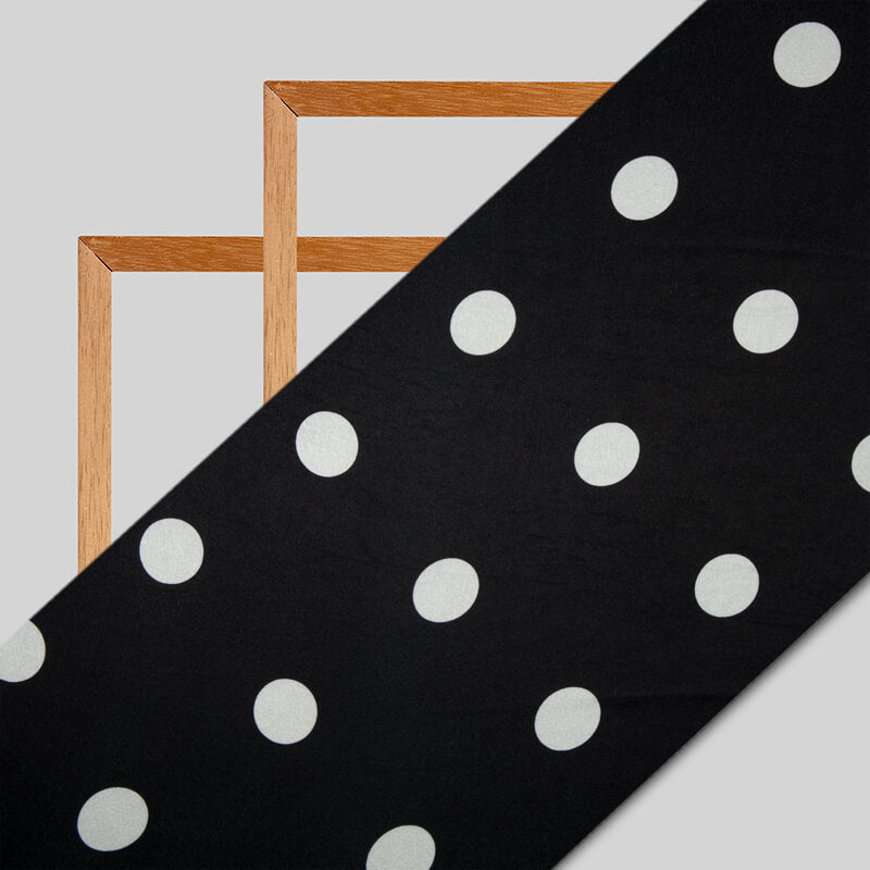 Black And White Polka Dots Digital Print Japan Satin Fabric - Fabcurate