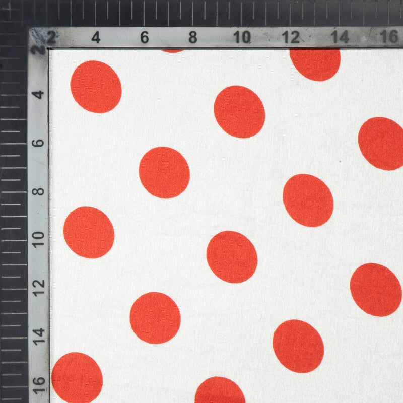 Red And White Polka Dot Digital Print Japan Satin Fabric