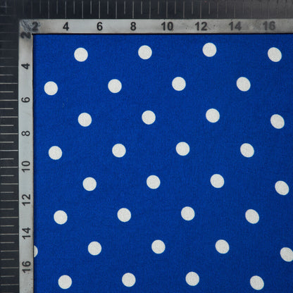 Blue And White Polka Dot Digital Print Japan Satin Fabric - Fabcurate