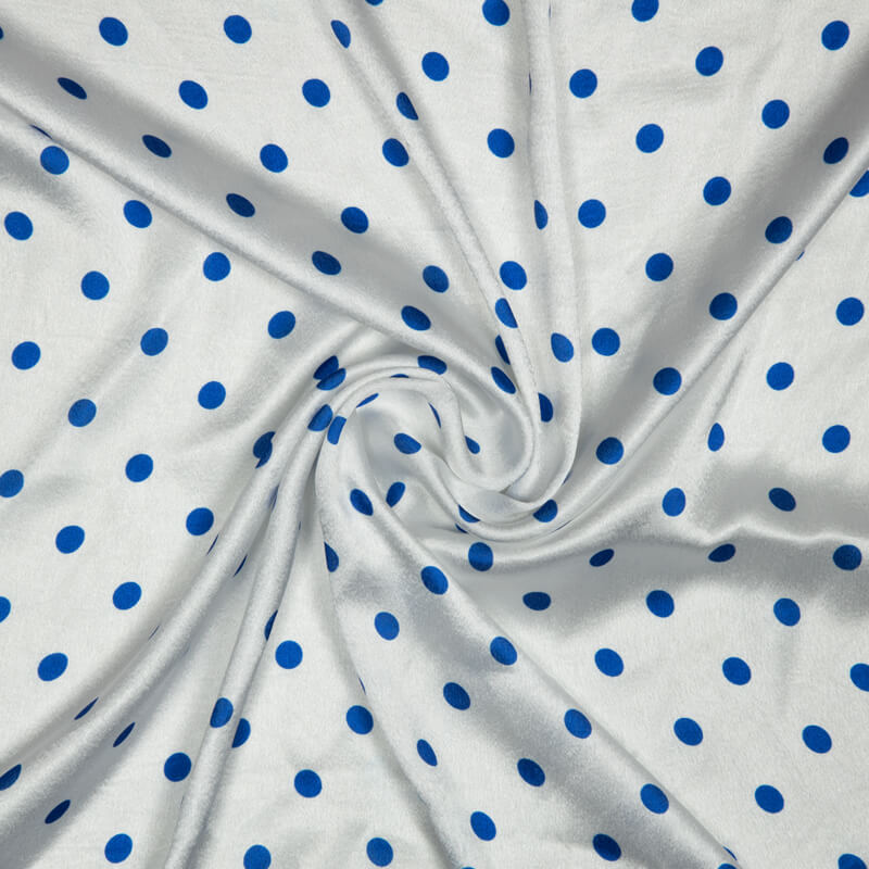 Blue And White Polka Dots Digital Print Japan Satin Fabric - Fabcurate