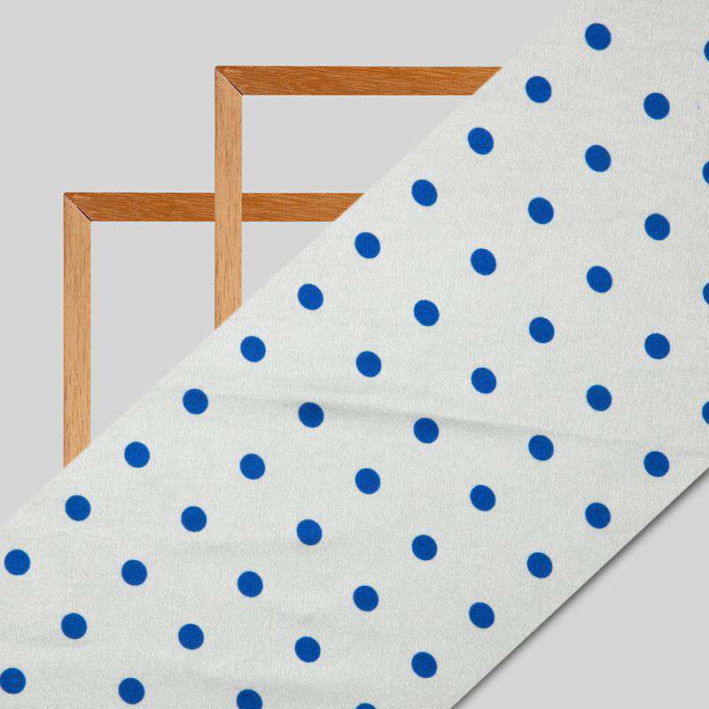 Blue And White Polka Dots Digital Print Japan Satin Fabric - Fabcurate