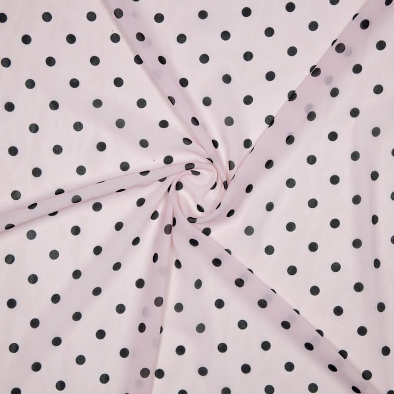 Peach And Black Polka Dot Digital Print Georgette Fabric