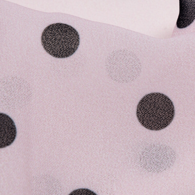 Peach And Black Polka Dot Digital Print Georgette Fabric
