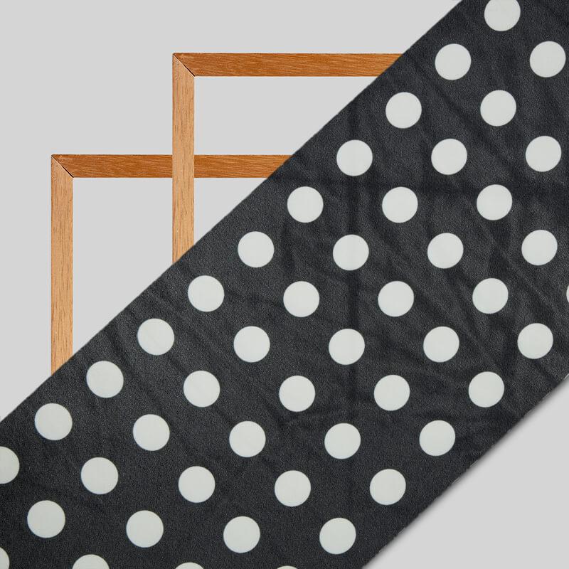 Black And White Polka Dot Digital Print Georgette Fabric - Fabcurate