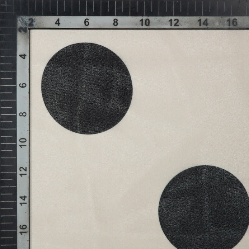 Black And Off White Polka Dots Digital Print Georgette Fabric