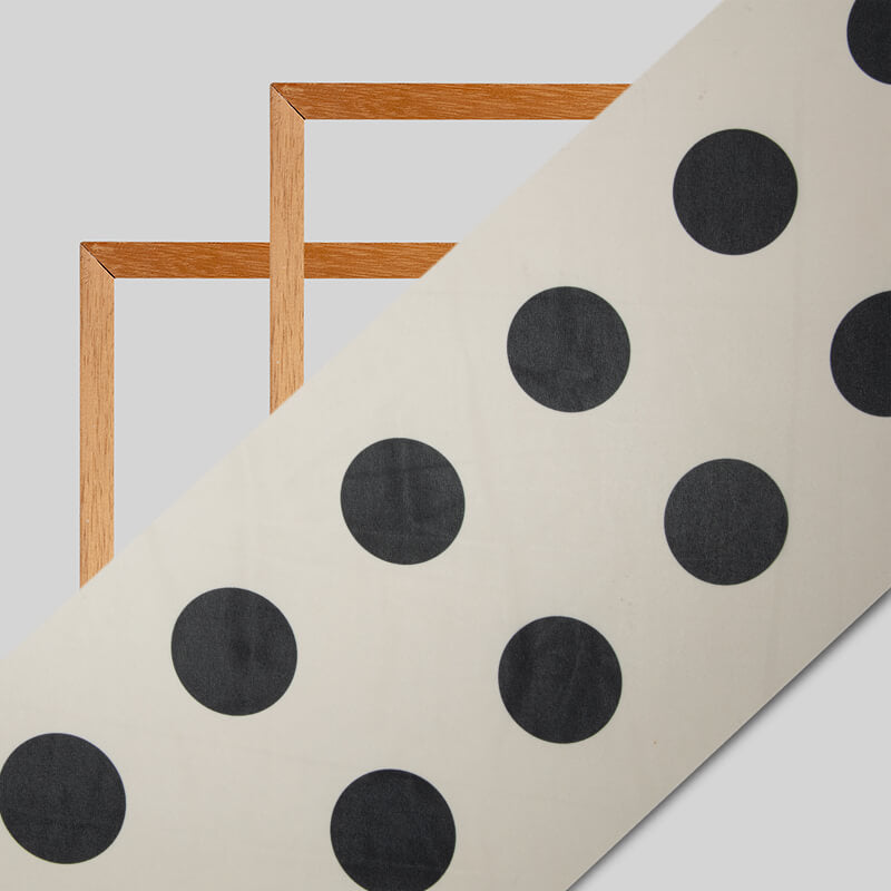 Peach And Black Polka Dots Digital Print Georgette Fabric - Fabcurate
