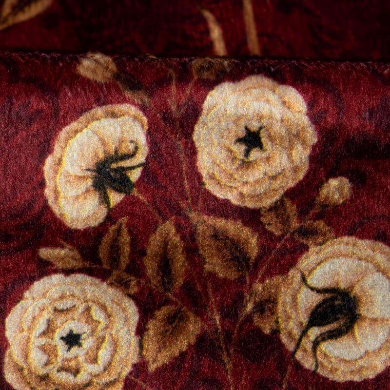 Maroon Floral Pattern Digital Print Velvet Fabric (Width 54 inches) - Fabcurate