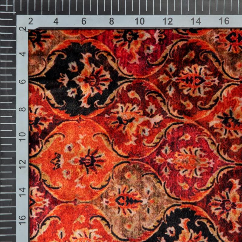 Red Trellis Pattern Digital Print Velvet Fabric (Width 54 inches) - Fabcurate