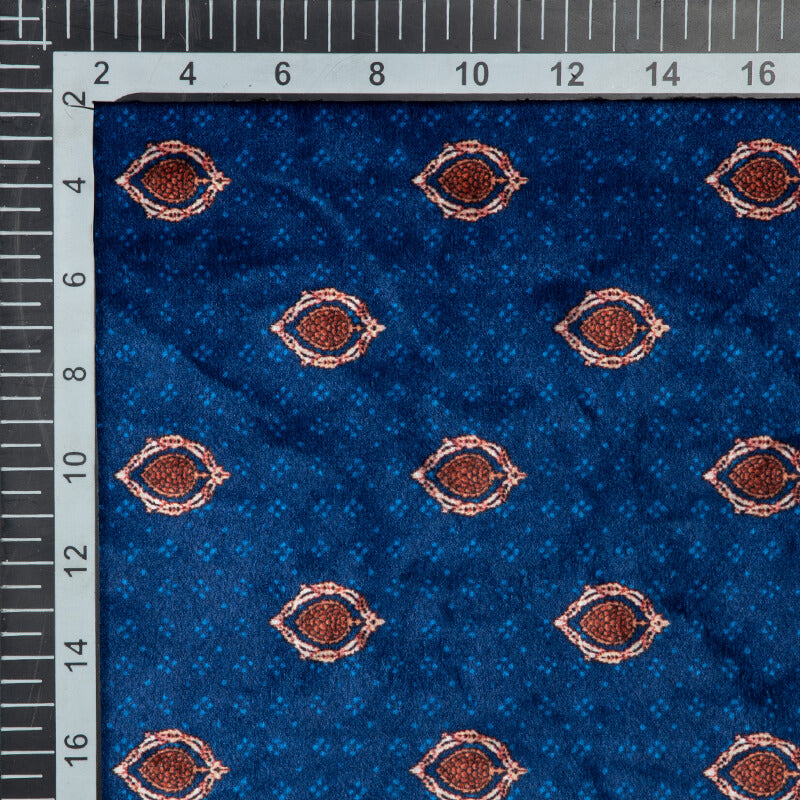 Aegean Blue Booti Pattern Digital Print Velvet Fabric (Width 54 inches) - Fabcurate