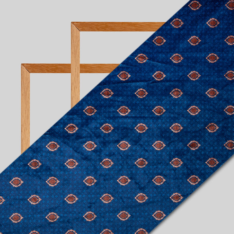 Aegean Blue Booti Pattern Digital Print Velvet Fabric (Width 54 inches) - Fabcurate