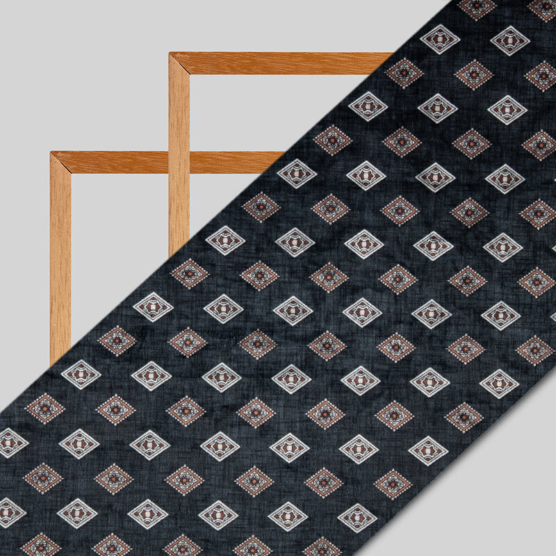 Black And White Geometric Pattern Digital Print Velvet Fabric (Width 54 inches) - Fabcurate
