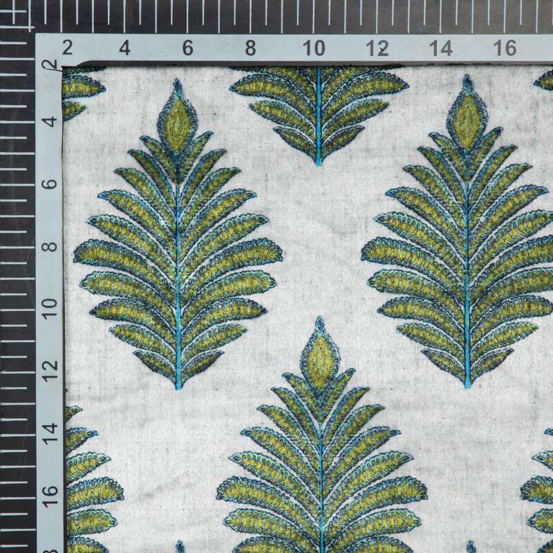 Olive And Light Grey Mughal Pattern Digital Print Velvet Fabric (Width 54 inches) - Fabcurate