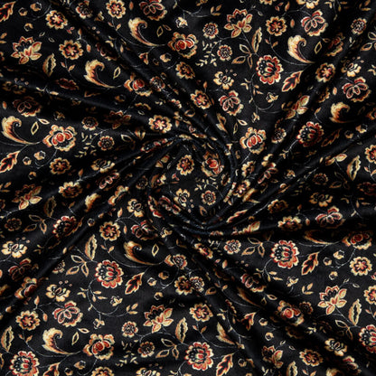 Black Floral Pattern Digital Print Velvet Fabric (Width 54 inches) - Fabcurate