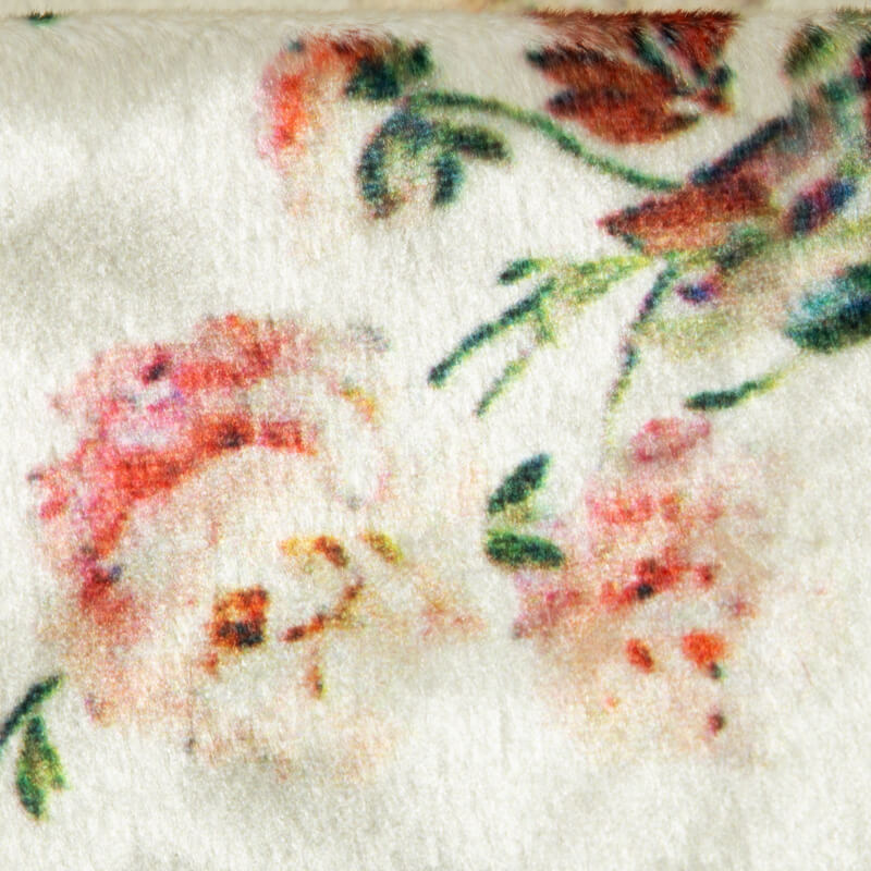 Cream Floral Pattern Digital Print Velvet Fabric (Width 54 inches) - Fabcurate