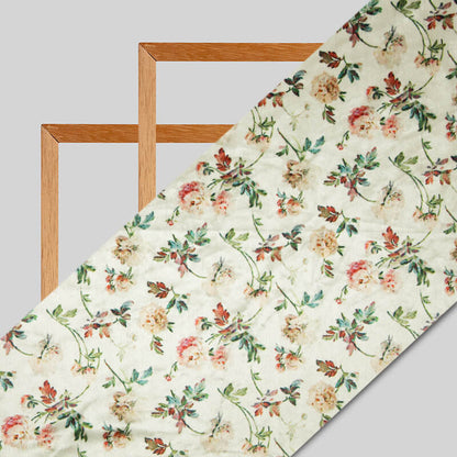 Cream Floral Pattern Digital Print Velvet Fabric (Width 54 inches) - Fabcurate