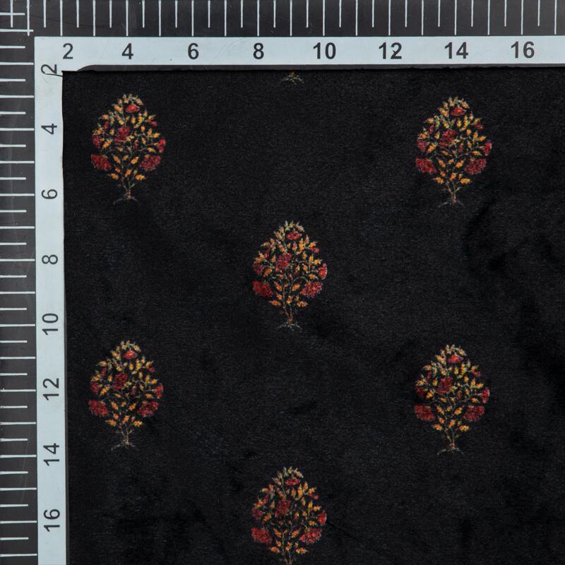Black Floral Booti Pattern Digital Print Velvet Fabric (Width 54 inches) - Fabcurate