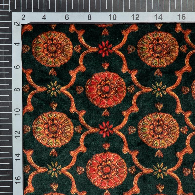 Bottle Green And Red Trellis Pattern Digital Print Velvet Fabric (Width 54 inches) - Fabcurate