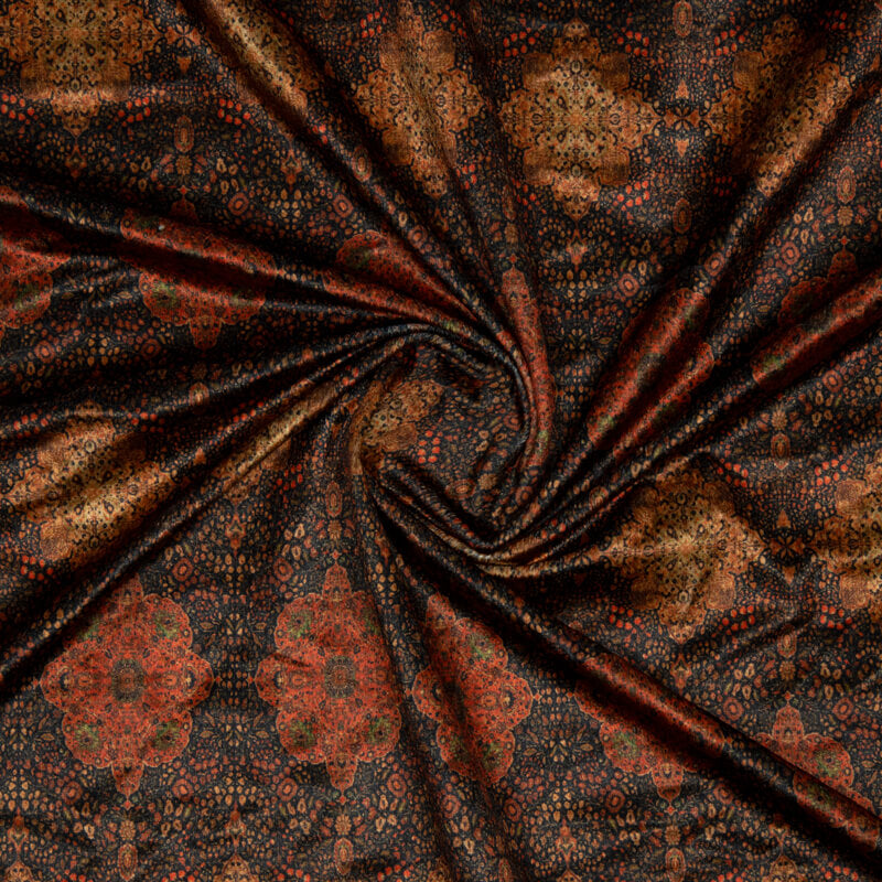 Brown Traditional Pattern Digital Print Velvet Fabric (Width 54 inches) - Fabcurate