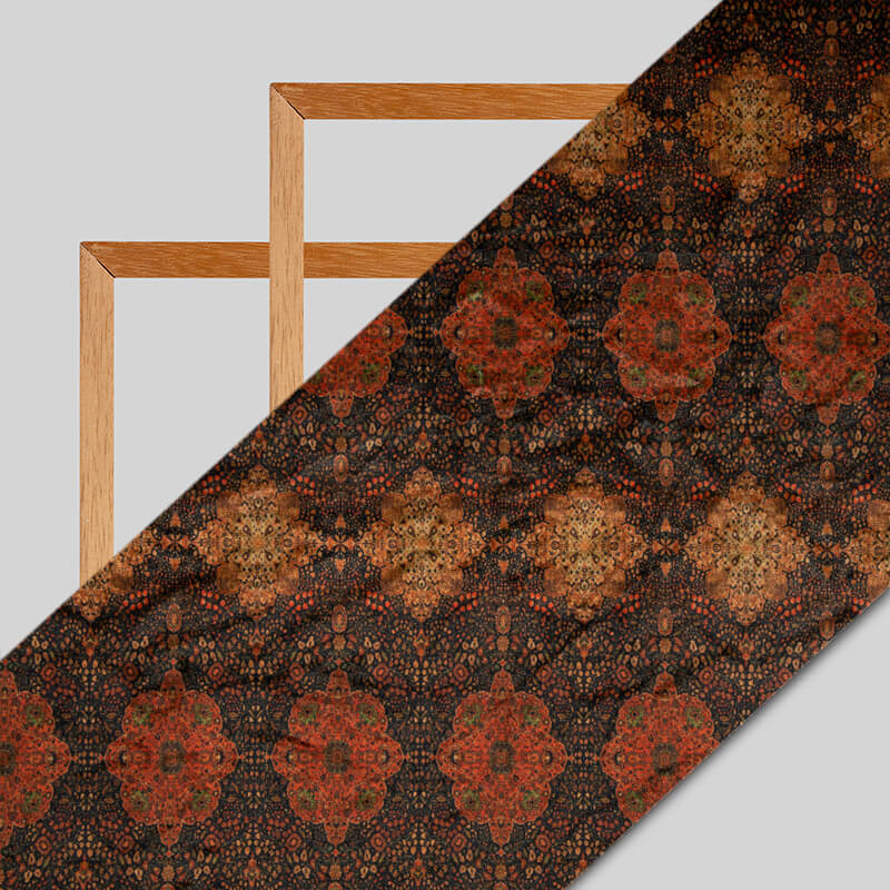 Brown Traditional Pattern Digital Print Velvet Fabric (Width 54 inches) - Fabcurate