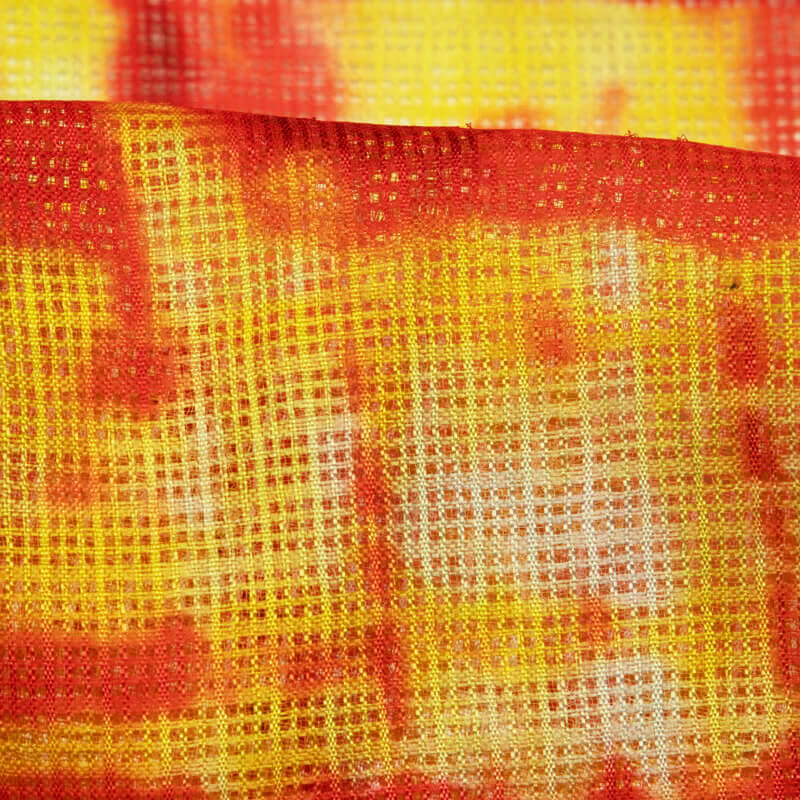 Red And Yellow Shibori Pattern Digital Print Kota Doria Fabric - Fabcurate