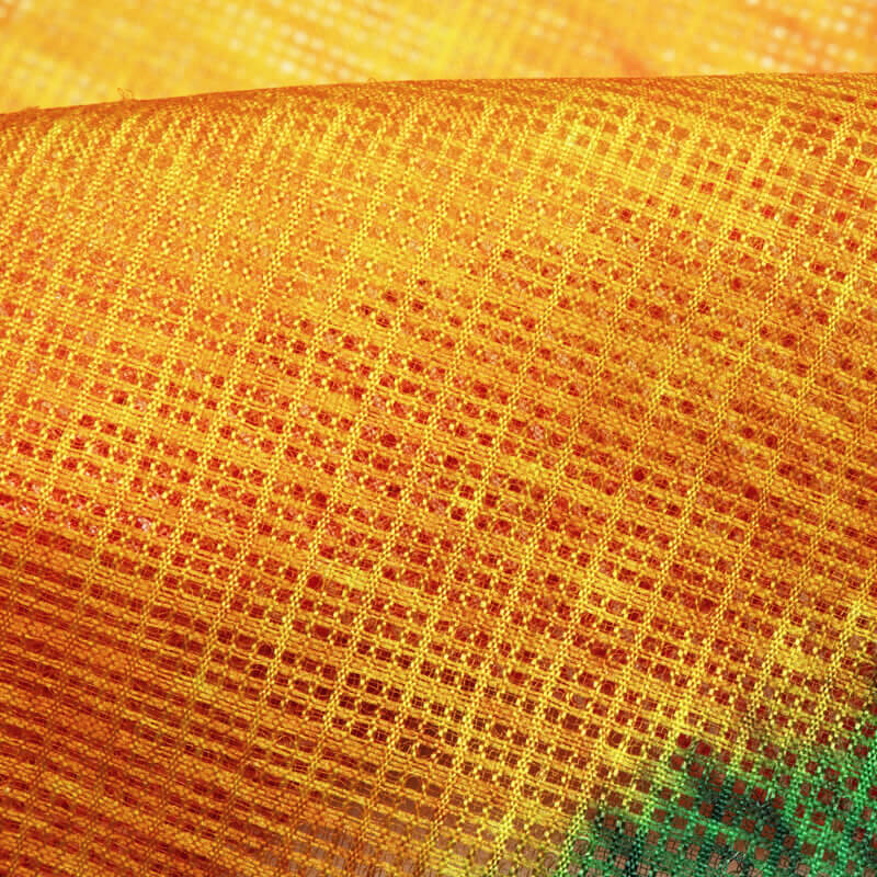 Yellow And Green Bandhani Pattern Digital Print Kota Doria Fabric - Fabcurate