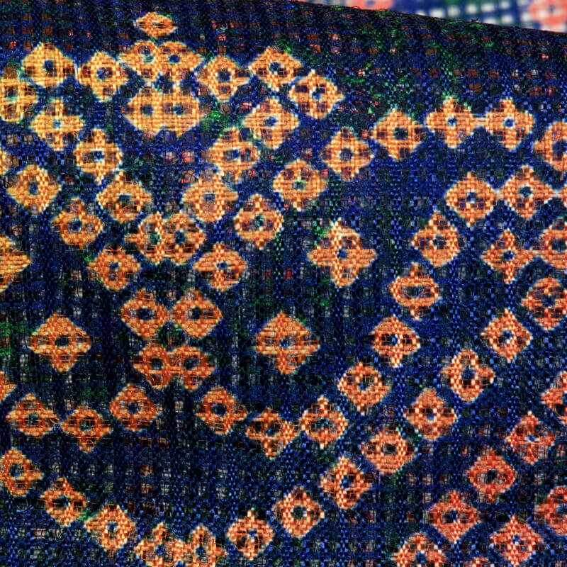 Royal Blue And Green Bandhani Pattern Digital Print Kota Doria Fabric - Fabcurate