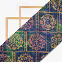 Royal Blue And Green Bandhani Pattern Digital Print Kota Doria Fabric - Fabcurate