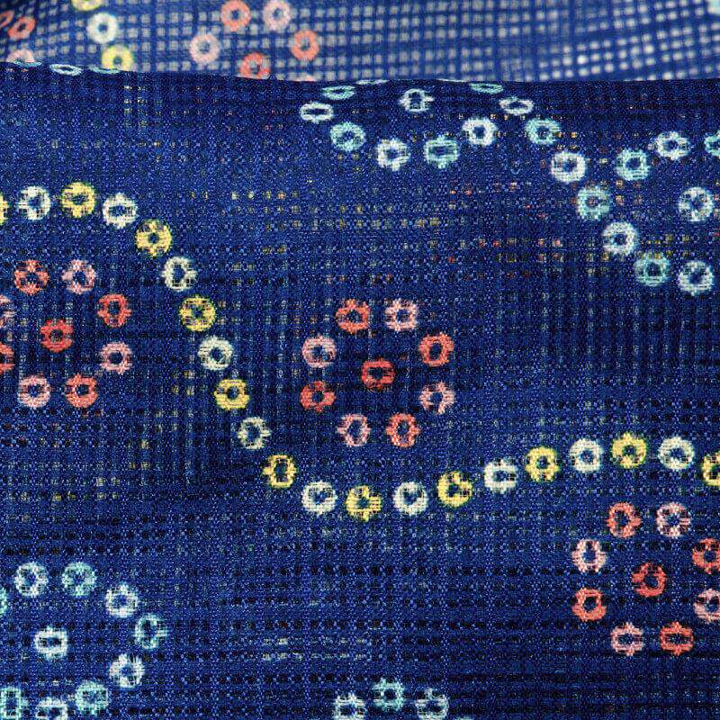 Blue And Red Bandhani Pattern Digital Print Kota Doria Fabric - Fabcurate