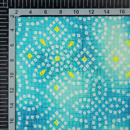 Sky Blue And Yellow Bandhani Pattern Digital Print Kota Doria Fabric - Fabcurate