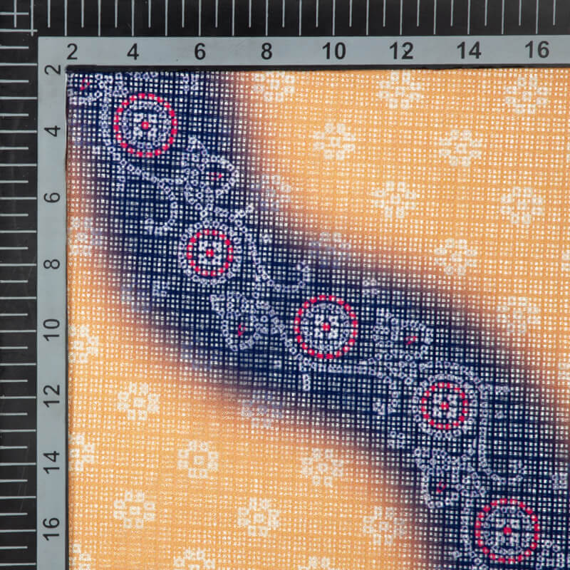 Peach And Blue Leheriya Pattern Digital Print Kota Doria Fabric - Fabcurate