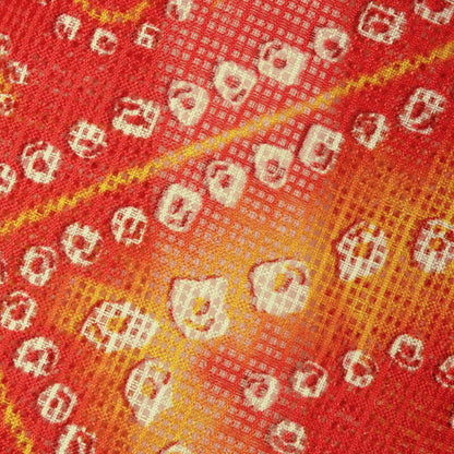 Red And Yellow Bandhani Pattern Digital Print Kota Doria Fabric - Fabcurate
