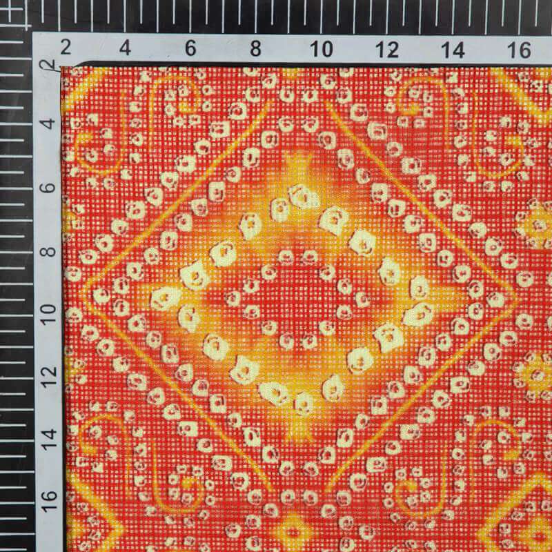Red And Yellow Bandhani Pattern Digital Print Kota Doria Fabric - Fabcurate