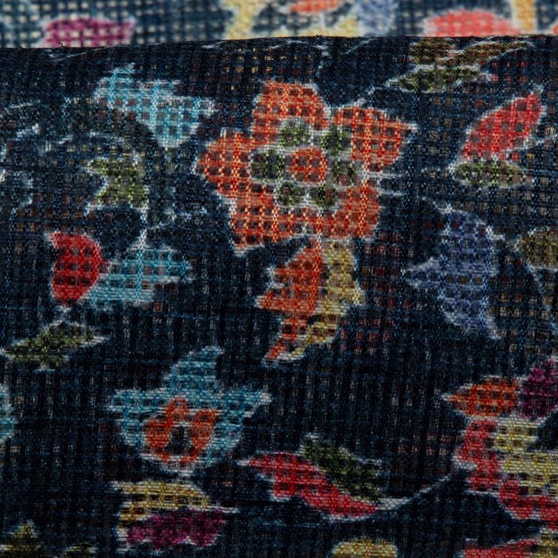 Multicolor Leaf Pattern Digital Print Kota Doria Fabric - Fabcurate