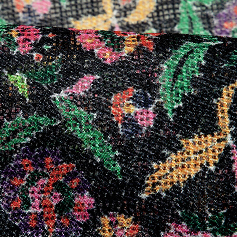 Black Multicolor Leaf Pattern Digital Print Kota Doria Fabric - Fabcurate