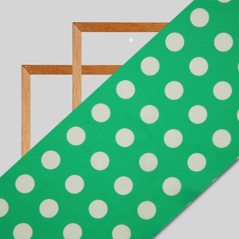 Green And White Polka Dots Digital Print Modal Satin Fabric