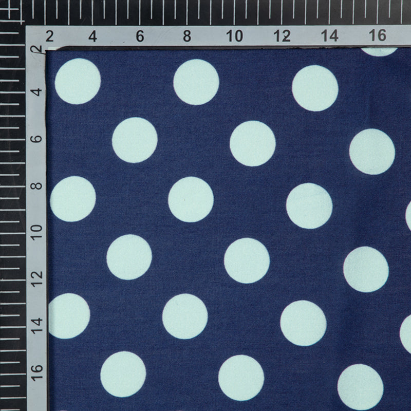 Navy Blue And Pastel Blue Polka Dots Digital Print Modal Satin Fabric - Fabcurate