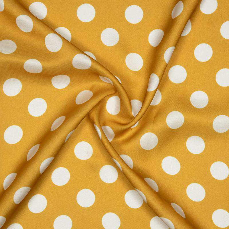 Mustard And White Polka Dots Digital Print Modal Satin Fabric - Fabcurate