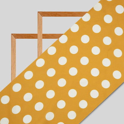 Mustard And White Polka Dots Digital Print Modal Satin Fabric - Fabcurate