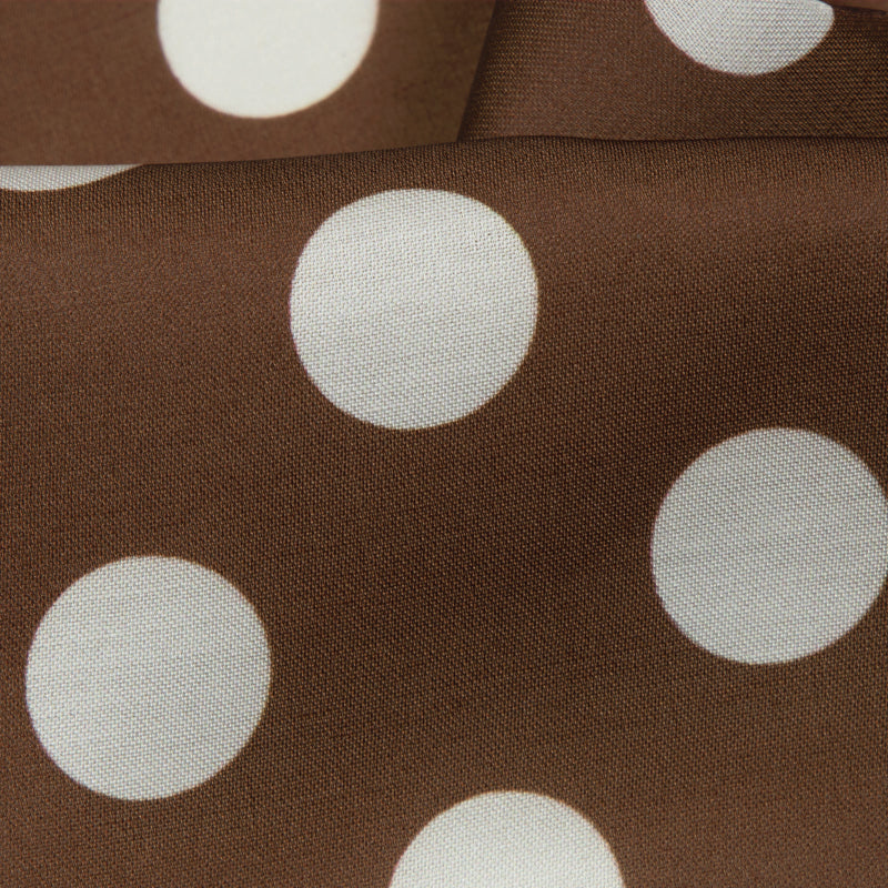 Brown And White Polka Dot Digital Print Modal Satin Fabric - Fabcurate
