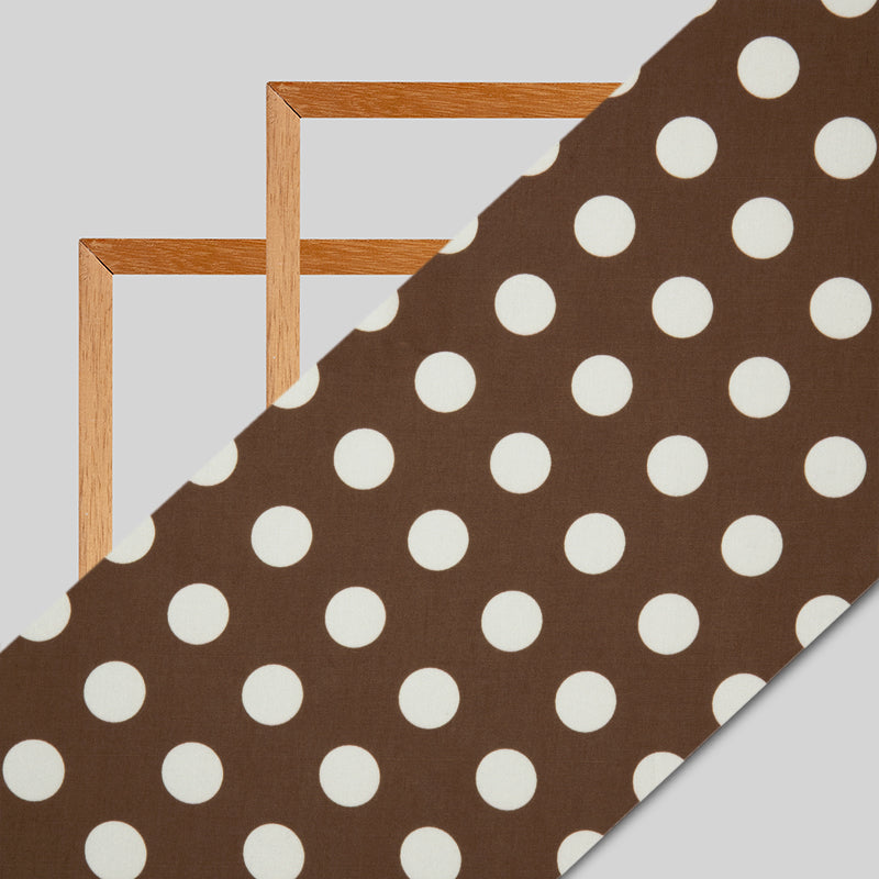 Brown And White Polka Dot Digital Print Modal Satin Fabric - Fabcurate